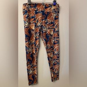LuLaRoe Blue/orange/ivory floral leggings. Tall and curvy ( fits 12-18)